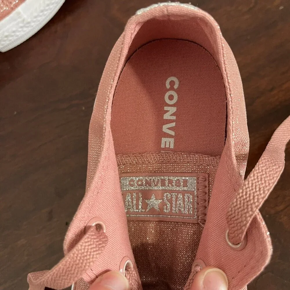 Converse All Star Junior Girls Metallic Sparkle Sneaker Shoes Size 2 Pink MINT